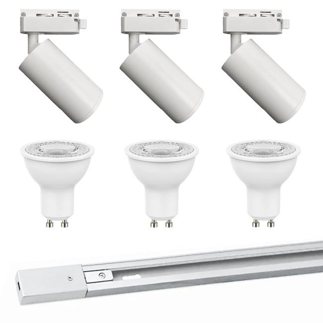 Kit blanco riel monofásico 1 m + 3 focos con ampolletas GU10 - UXFO0001