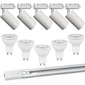 Kit blanco riel monofásico 2 m + 5 focos con ampolletas GU10 - UXFO0001