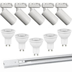 Kit blanco riel monofásico 2 m + 5 focos con ampolletas GU10 - UXFO0001