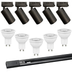 Kit negro riel monofásico 2 m + 5 focos con ampolletas GU10 - UXFO0002