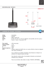Lámpara colgante aluminio negro acrílico gris IP54 3000K 12W LED - VKLC0003