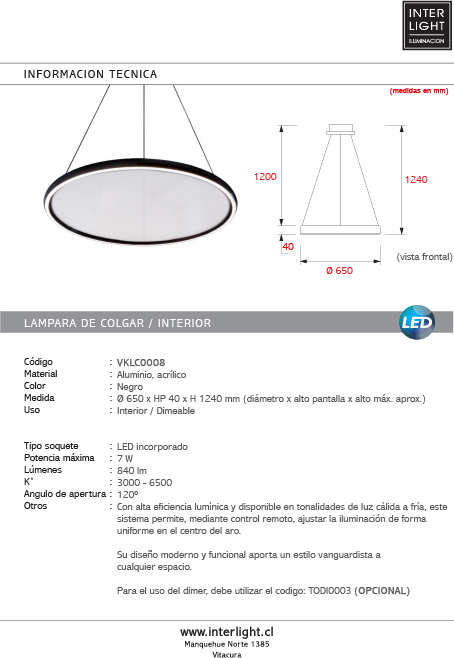 Lámpara colgante aluminio negro Ø65 cm 70W  - VKLC0008