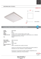 Plafón o embutido PVC cuadrado blanco 22,5x22,5x3 cm LED 24W  - VKPL0004