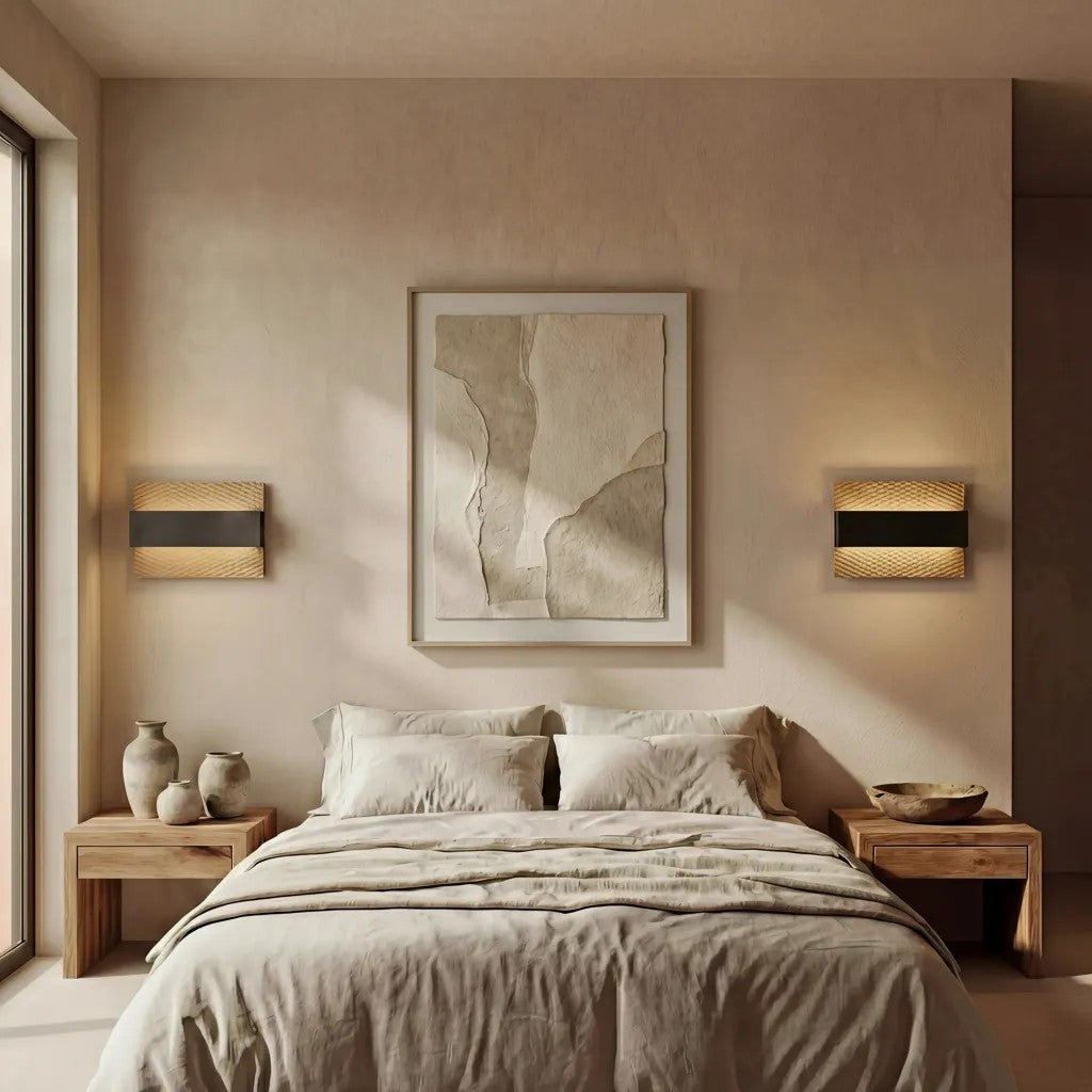 Apliqué madera nativa calada natural con negro LED 10W - ZIAP0001