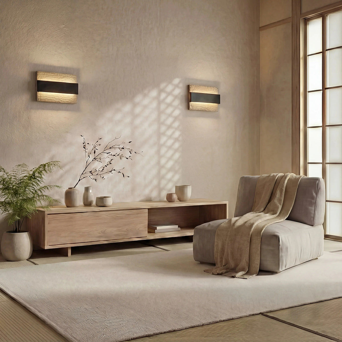 Apliqué madera nativa calada natural con negro LED 10W - ZIAP0002