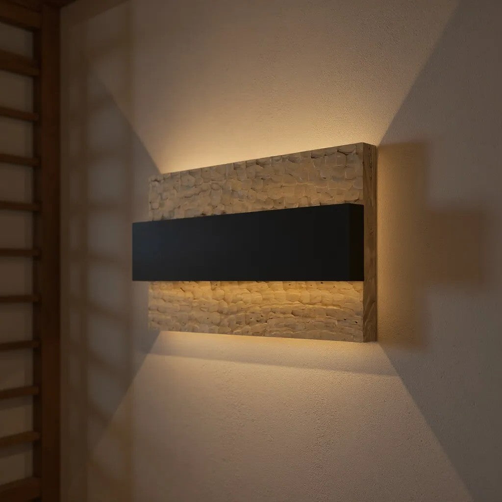 Apliqué madera nativa calada natural con negro LED 10W - ZIAP0002