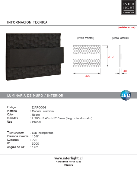 Apliqué madera nativa calada negro LED 10W - ZIAP0004