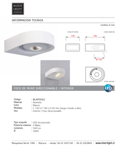 Apliqué  blanco direccionable LED 5W - BLAP0002