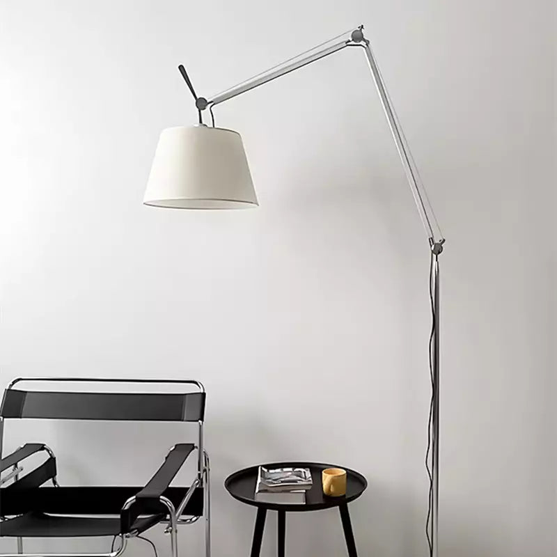 Lámpara de pie metal cromo blanco pantalla de tela E27 - LGLP0024