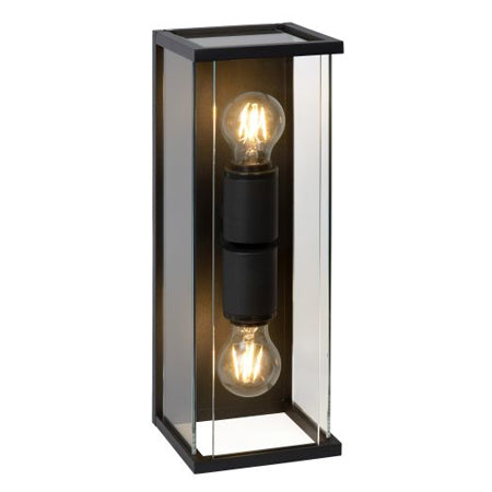 Apliqué metal vidrio grafito exterior IP 54 14x40 cm 2 luces E27 - LUAP0015