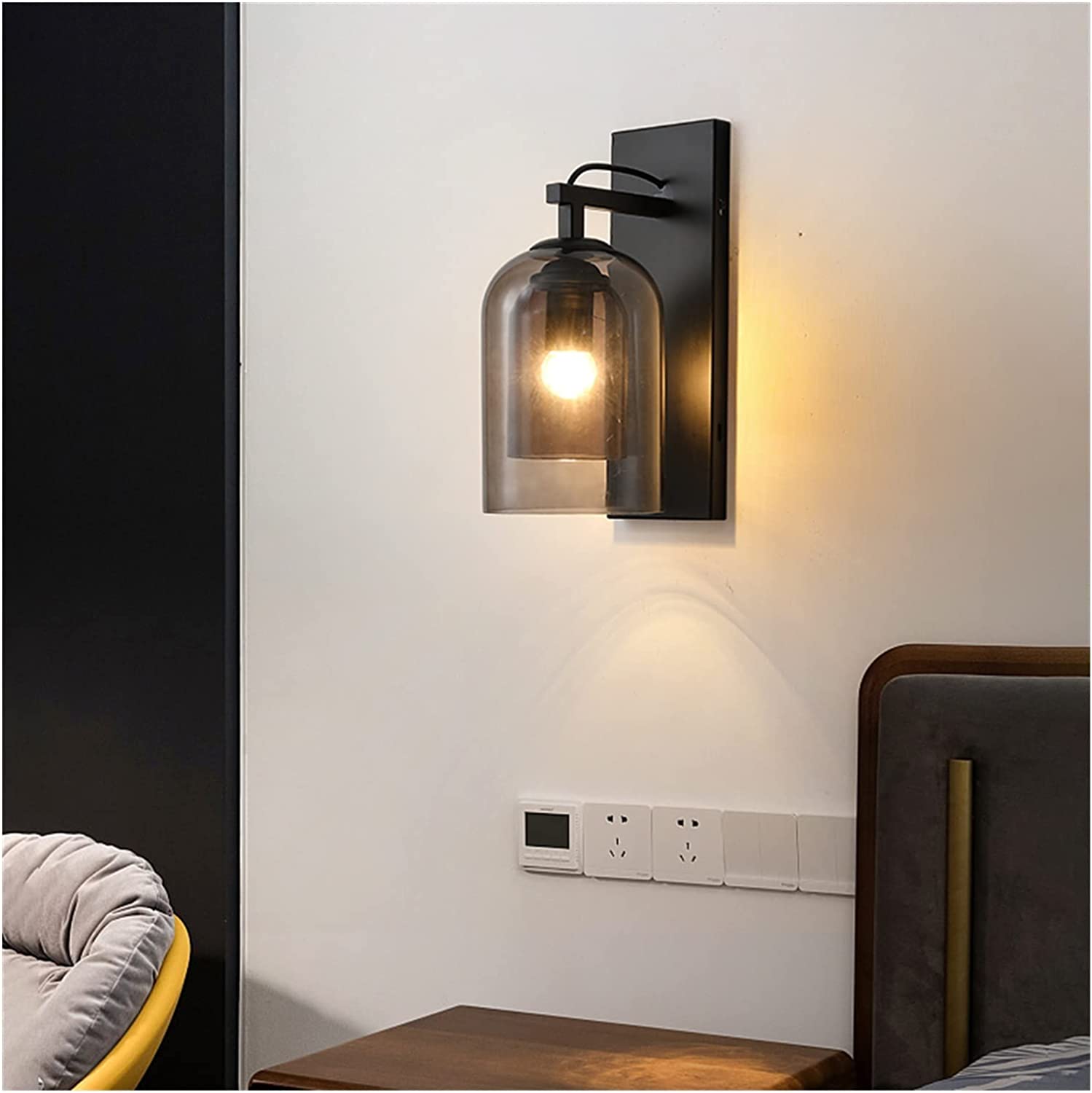 Aplique metal vidrio humo negro Ø15X19X34 cm E27 - LGAP0103