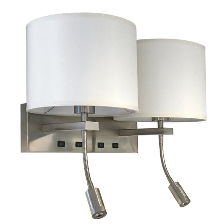 Apliqué  pantalla tela doble E27 con lector LED 3W - BHAP0002