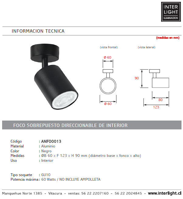 Foco negro dirigible GU10 - ANFO0013