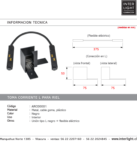 Conexión tipo L para riel - ARCO0001