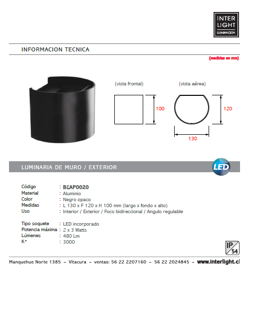 Apliqué negro bidireccional interior/exterior LED 2x3W - BEAP0020
