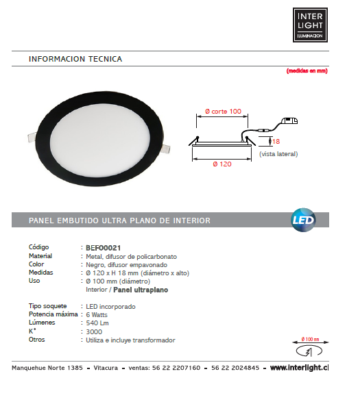 Foco negro embutido LED 6W - BEFO0021