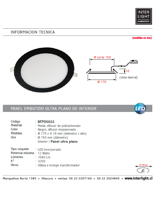 Foco negro embutido LED 12W - BEFO0022