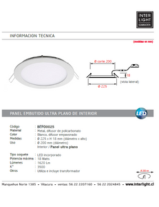 Foco blanco embutido LED Ø 22,5 18W - BEFO0025