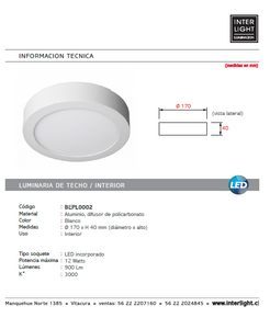 Plafón aluminio blanco Ø17 cm LED 12W - BEPL0002