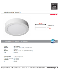 Plafón aluminio blanco Ø 22 cm LED 18W - BEPL0003