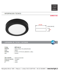 Plafón aluminio negro Ø30 cm LED 24W - BEPL0012