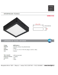Plafón aluminio negro  17x17 cm LED 12W - BEPL0014