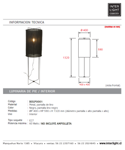 Lámpara de pie tela lino E27 - BOLP0001