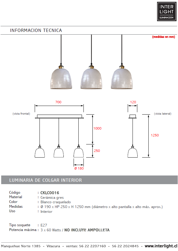 Lámpara colgante cerámica gres 3 luces E27 - A pedido