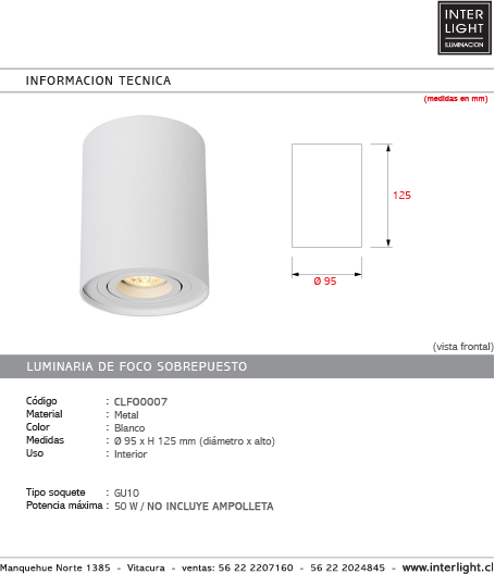 Foco metal blanco Ø9,5x12,5 cm GU10 -CLFO0007