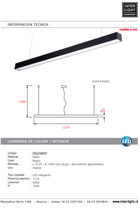 Lámpara colgante lineal largo 2,25 mt. LED 72W - CXLC0007