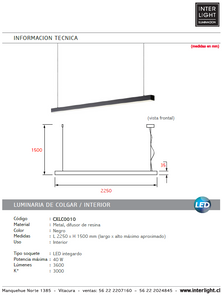 Lámpara colgante lineal largo 2,25 mt. LED 40W - CXLC0010