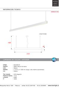 Lámpara colgante lineal blanco largo 2,25 mt. LED 72W - CXLC0014