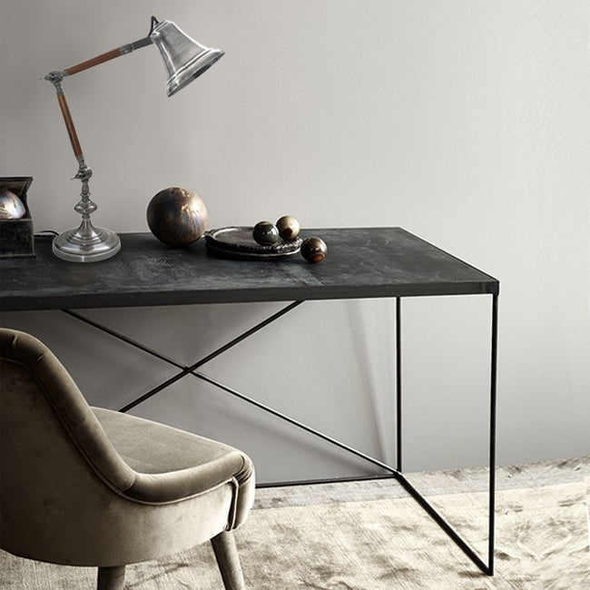 Lámpara sobremesa metal madera plata envejecida Ø15x48 cm E14 - DCLS0005