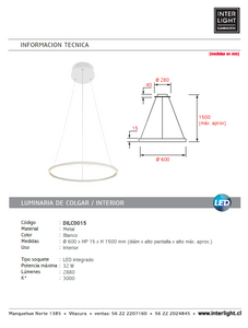 Lámpara colgante metal 1 aro Ø 60 cm LED 32W - DILC0015