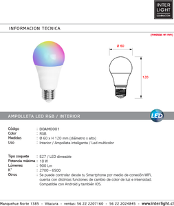 Ampolleta inteligente RGB LED 10W E27 - DOAM0001