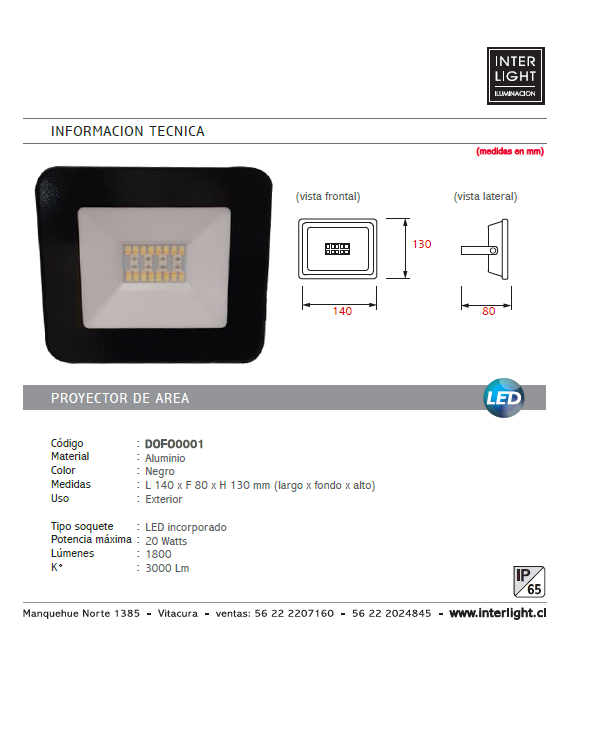 Proyector de área LED RGB WIFI 20W - DOFO0001
