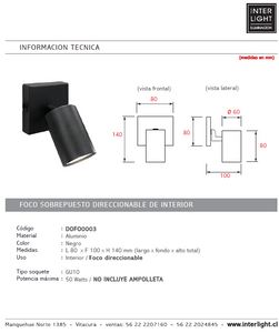 Foco aluminio direccionable negro 8x14 cm GU10 - DOFO0003