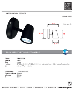 Foco muro negro dirigible LED 5W - DWFO0006