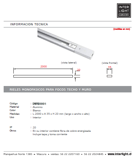 Riel monofásico blanco 1 MT - DWRI0001