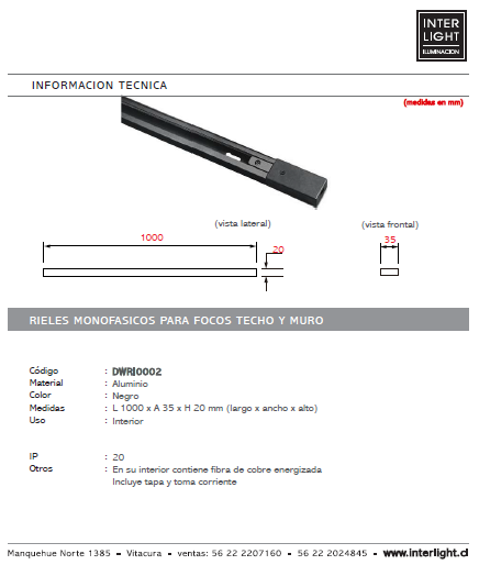 Riel monofásico negro 1 MT - DWRI0002