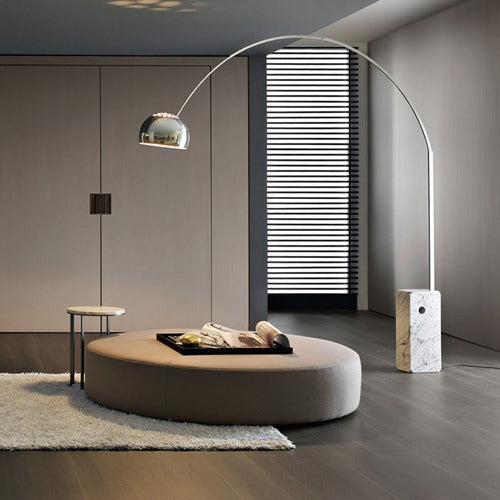 Lámpara de pie arco metal cromo mármol blanco E27 - LGLP0004