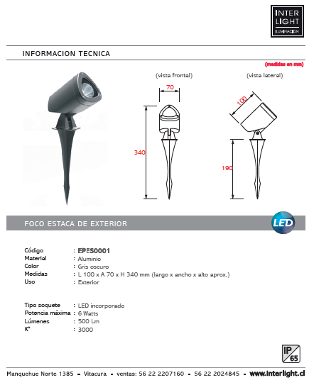Estaca para jardín gris oscuro exterior LED 6W - EPES0001