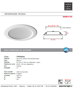 Foco embutido blanco LED 6W IP44 - EVFO0004