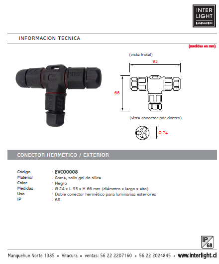 Conector hermético doble para luminarias exteriores IP68 - EVCO0008