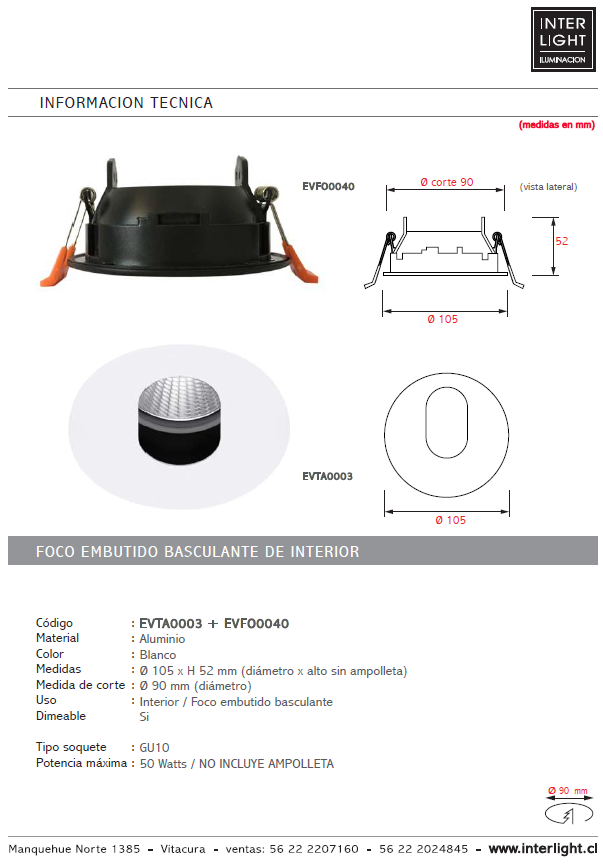 Tapa aluminio blanco - EVTA0003