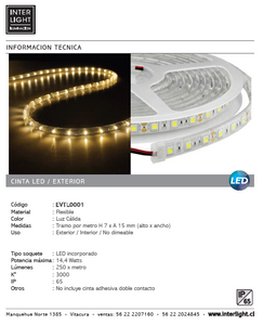 Cinta LED flexible luz cálida exterior / interior 14,4W - EVTL0001