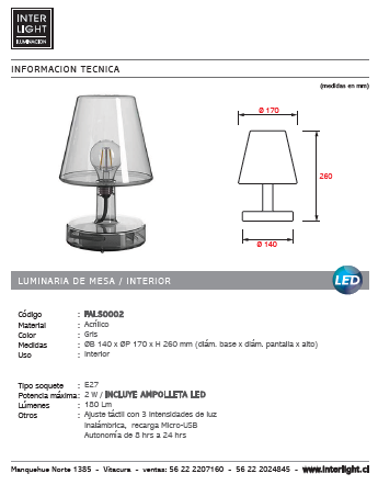 Lámpara sobremesa Transloetje gris recargable - FALS0002