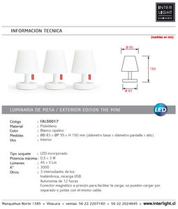 Lámpara sobremesa recargable - EDISON THE MINI - FALS0017