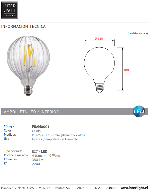 Ampolleta transparente vintage luz cálida LED E27 - FUAM0001