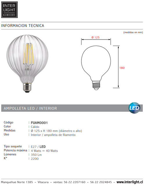 Ampolleta transparente vintage luz cálida LED E27 - FUAM0001